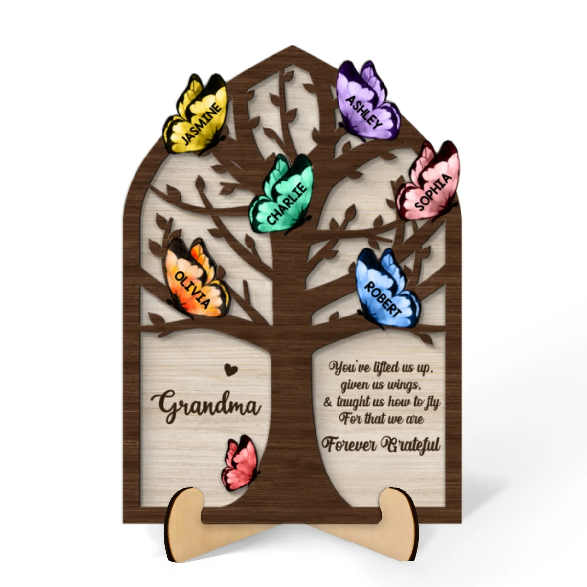 Grandma Mom Tree Butterflies Personalized 2-layer Wooden Plaque - Image 10