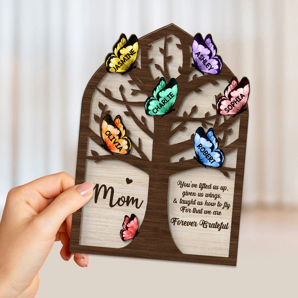 Grandma Mom Tree Butterflies Personalized 2-layer Wooden Plaque - Image 4