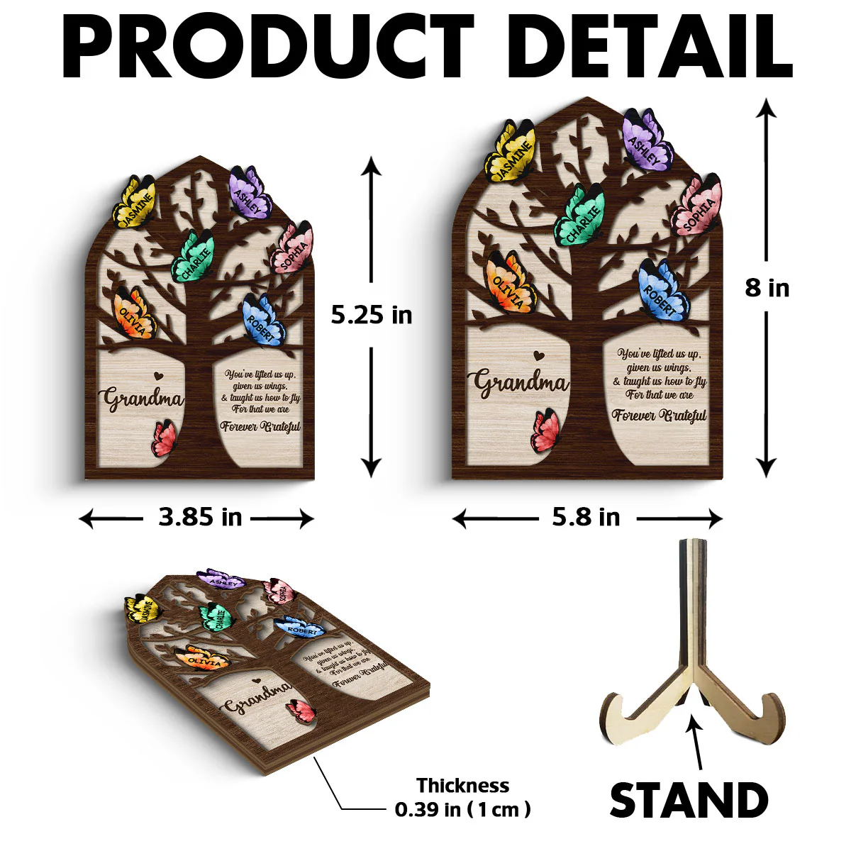 Grandma Mom Tree Butterflies Personalized 2-layer Wooden Plaque - Image 5