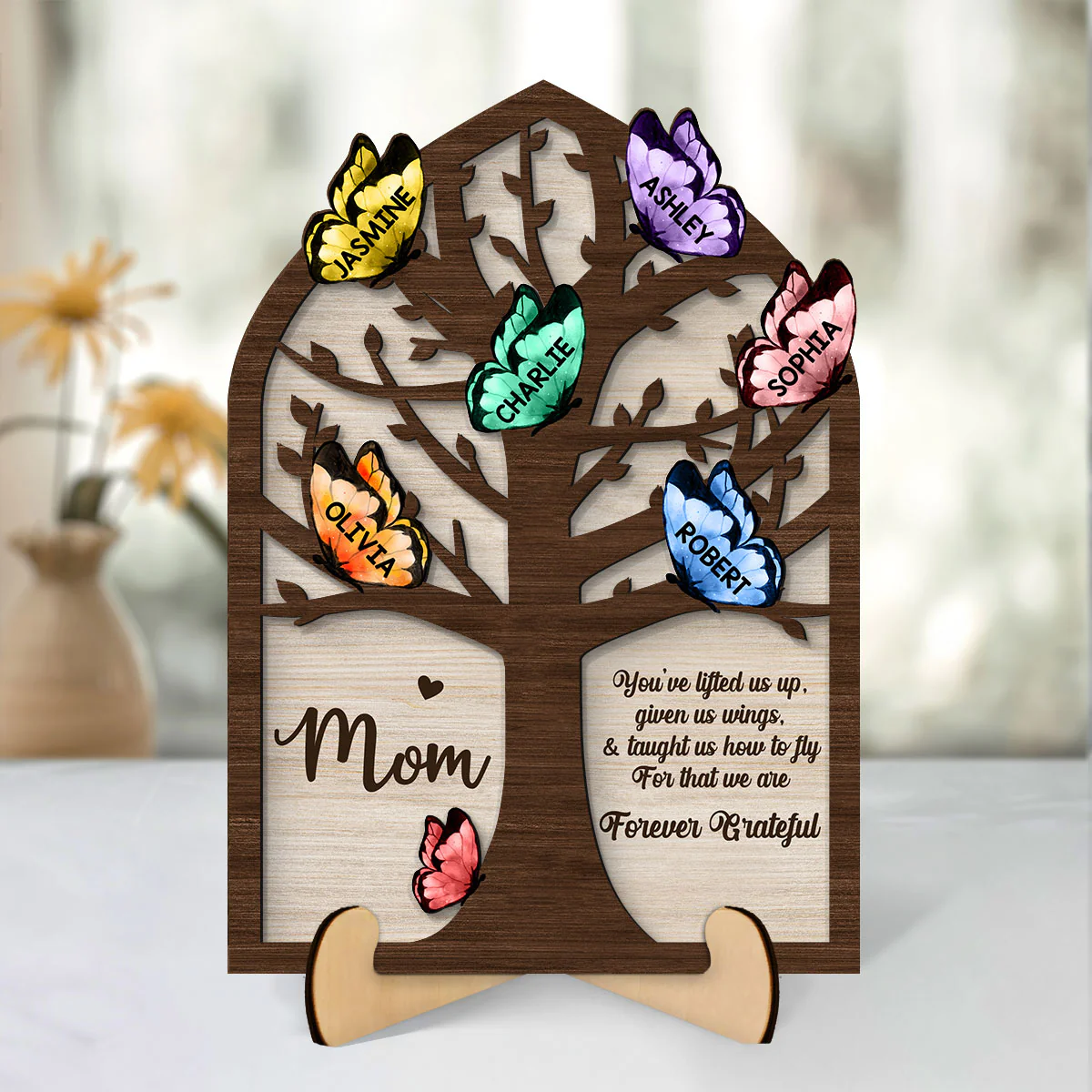 Grandma Mom Tree Butterflies Personalized 2-layer Wooden Plaque - Image 6