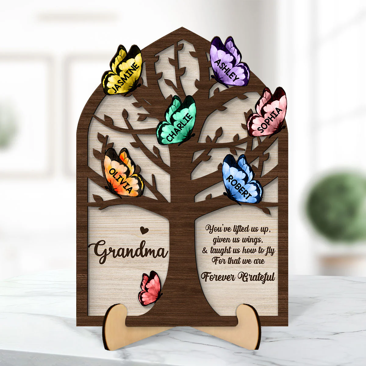 Grandma Mom Tree Butterflies Personalized 2-layer Wooden Plaque - Image 8