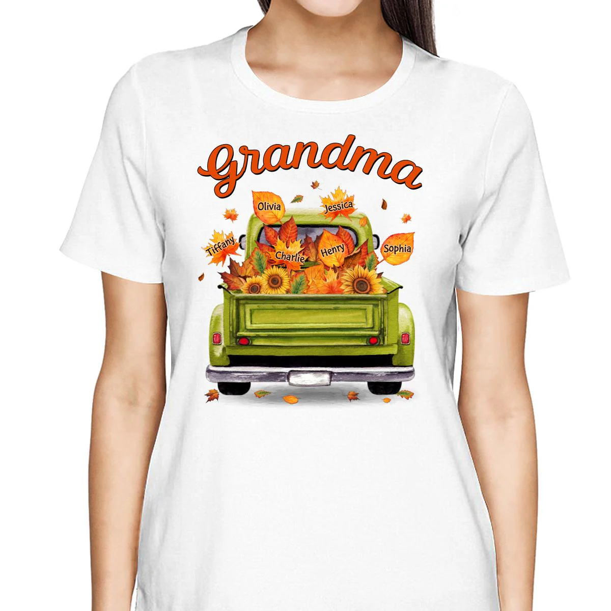 Grandma Mom Truck Leaves Fall Season Personalized Shirt - Image 2