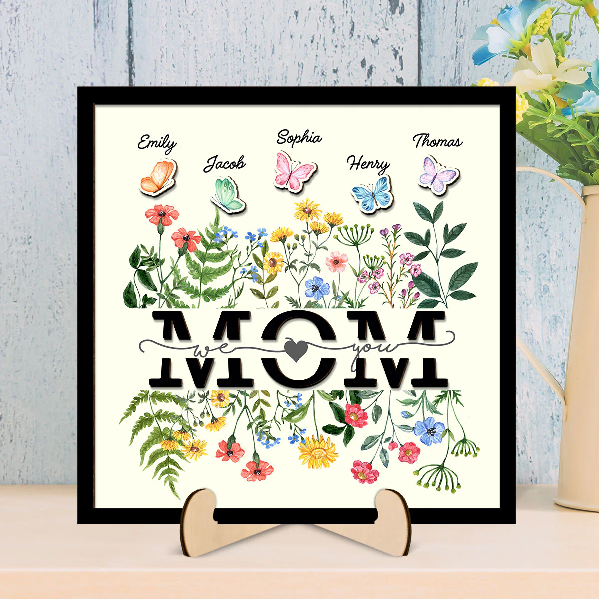 Grandma Mom Wild Flowers Butterflies Personalized 2-layer Wooden Plaque - Image 2