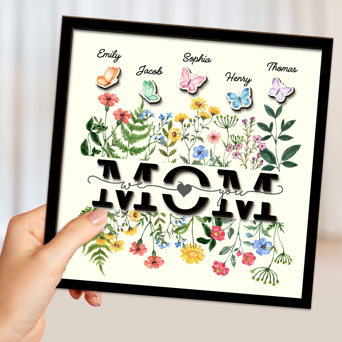 Grandma Mom Wild Flowers Butterflies Personalized 2-layer Wooden Plaque - Image 4