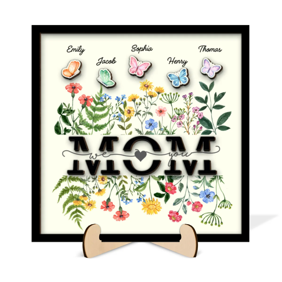 Grandma Mom Wild Flowers Butterflies Personalized 2-layer Wooden Plaque - Image 7