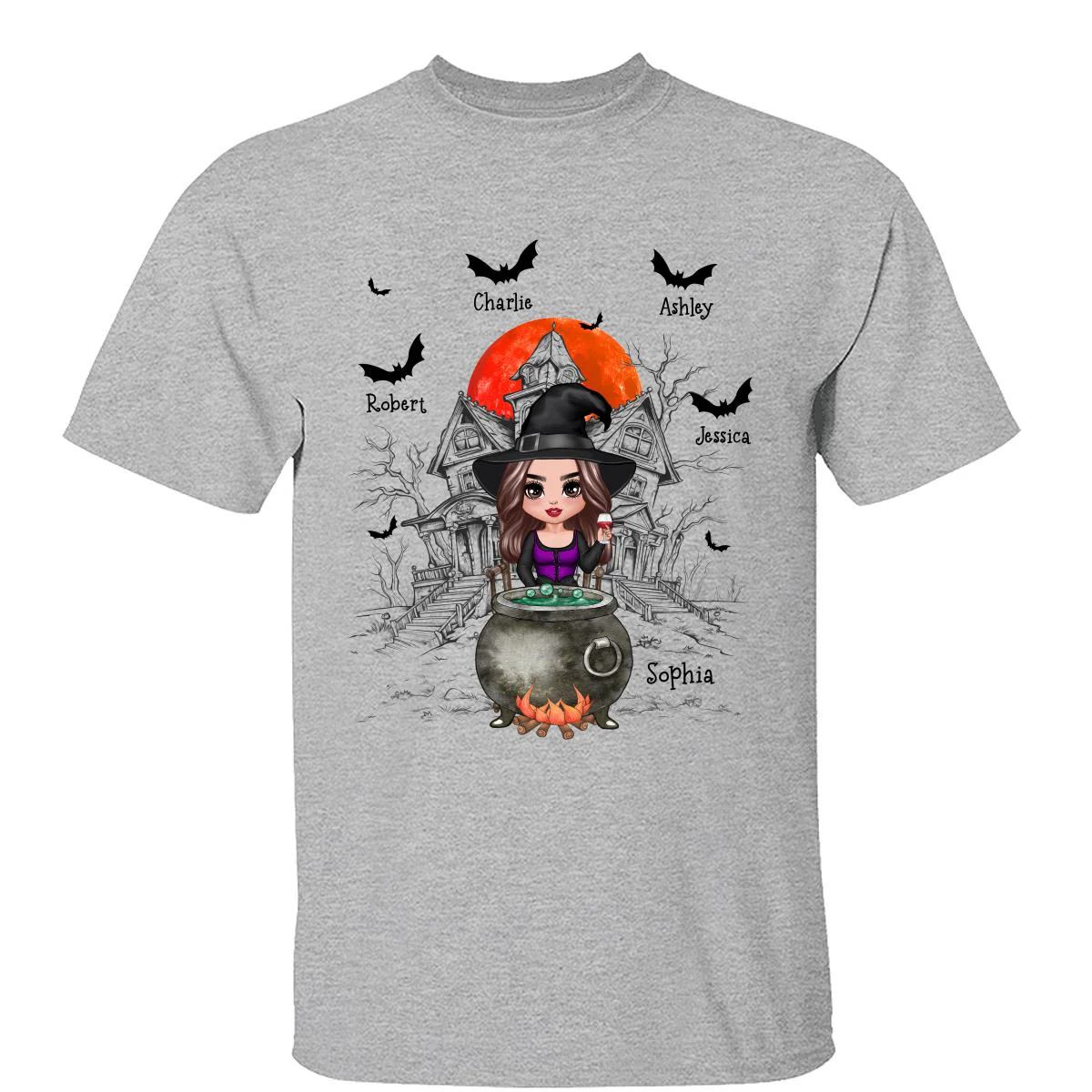 Grandma Mom Witch Sitting Poison Pot Halloween Personalized Shirt