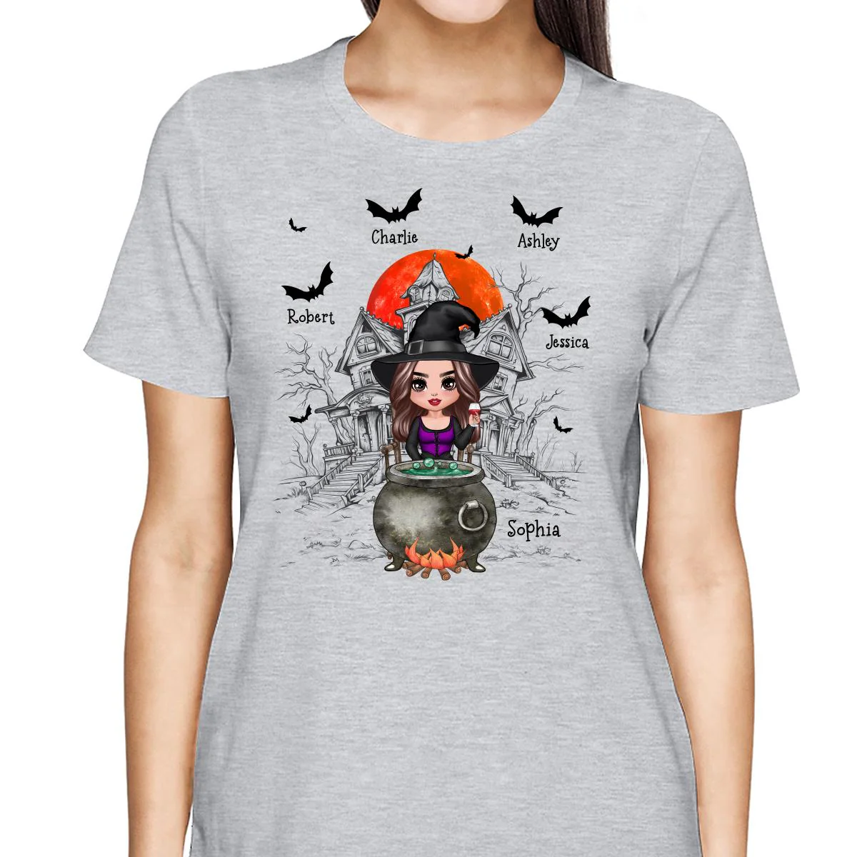 Grandma Mom Witch Sitting Poison Pot Halloween Personalized Shirt - Image 2