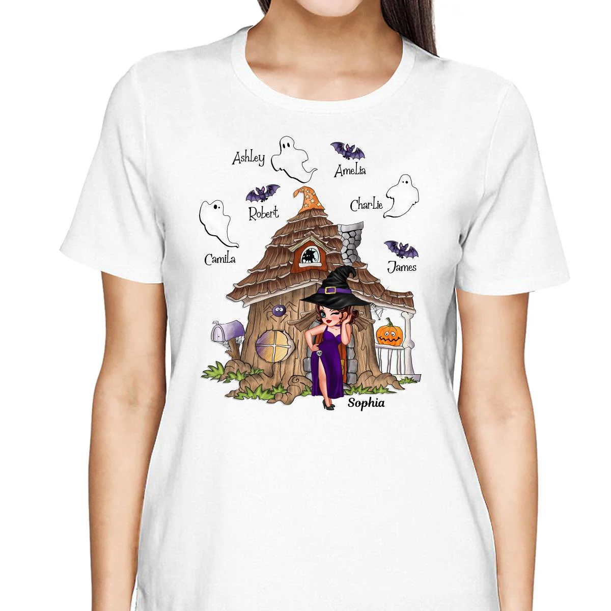 Grandma Mom Witch Standing Front Door Halloween Personalized Shirt - Image 2