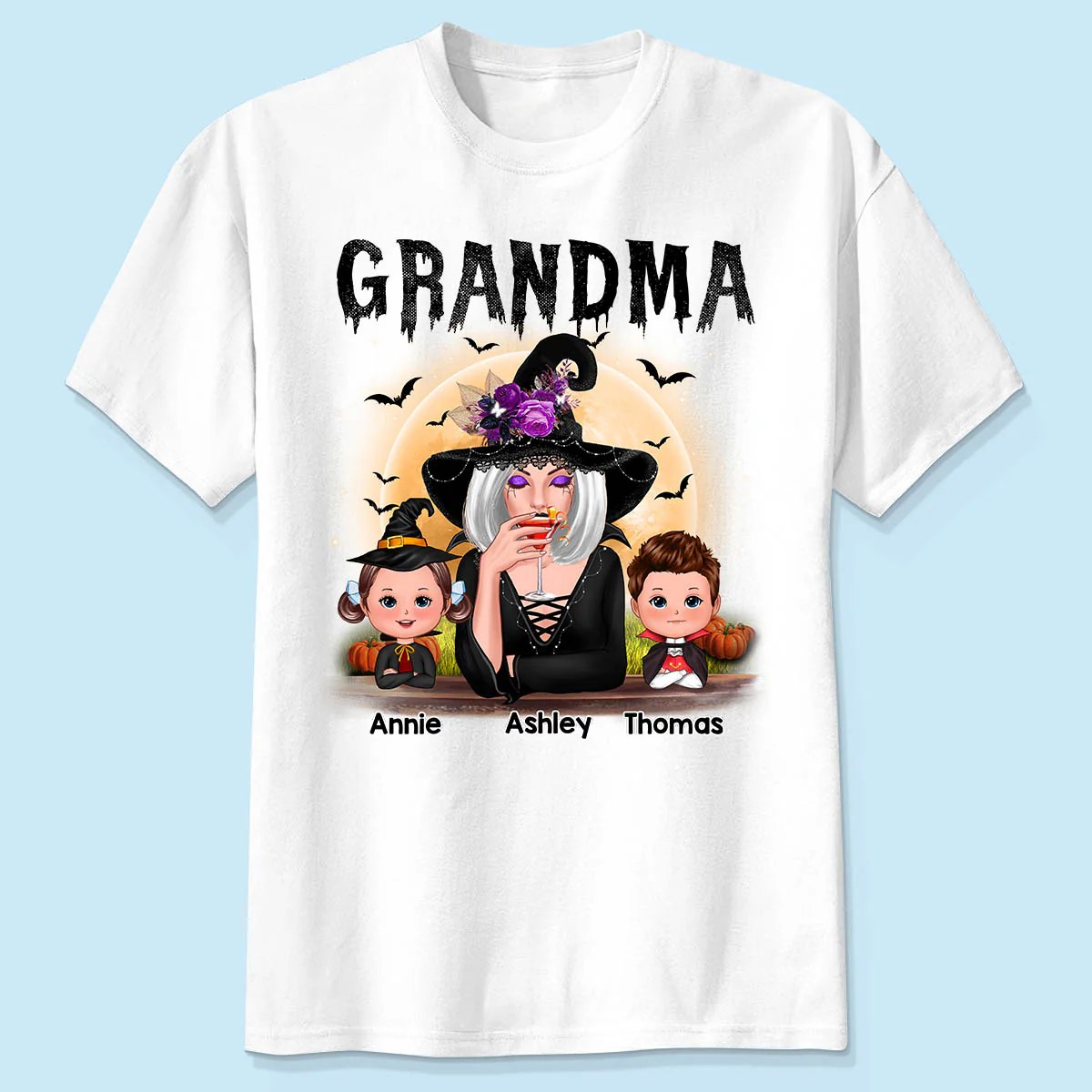 Grandma Mom Witch With Grandkids Personalized Shirt, Halloween Gift For Grandma, Mom