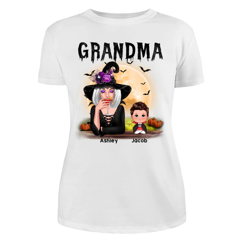 Grandma Mom Witch With GrandKids Halloween Personalized Shirt - Image 5