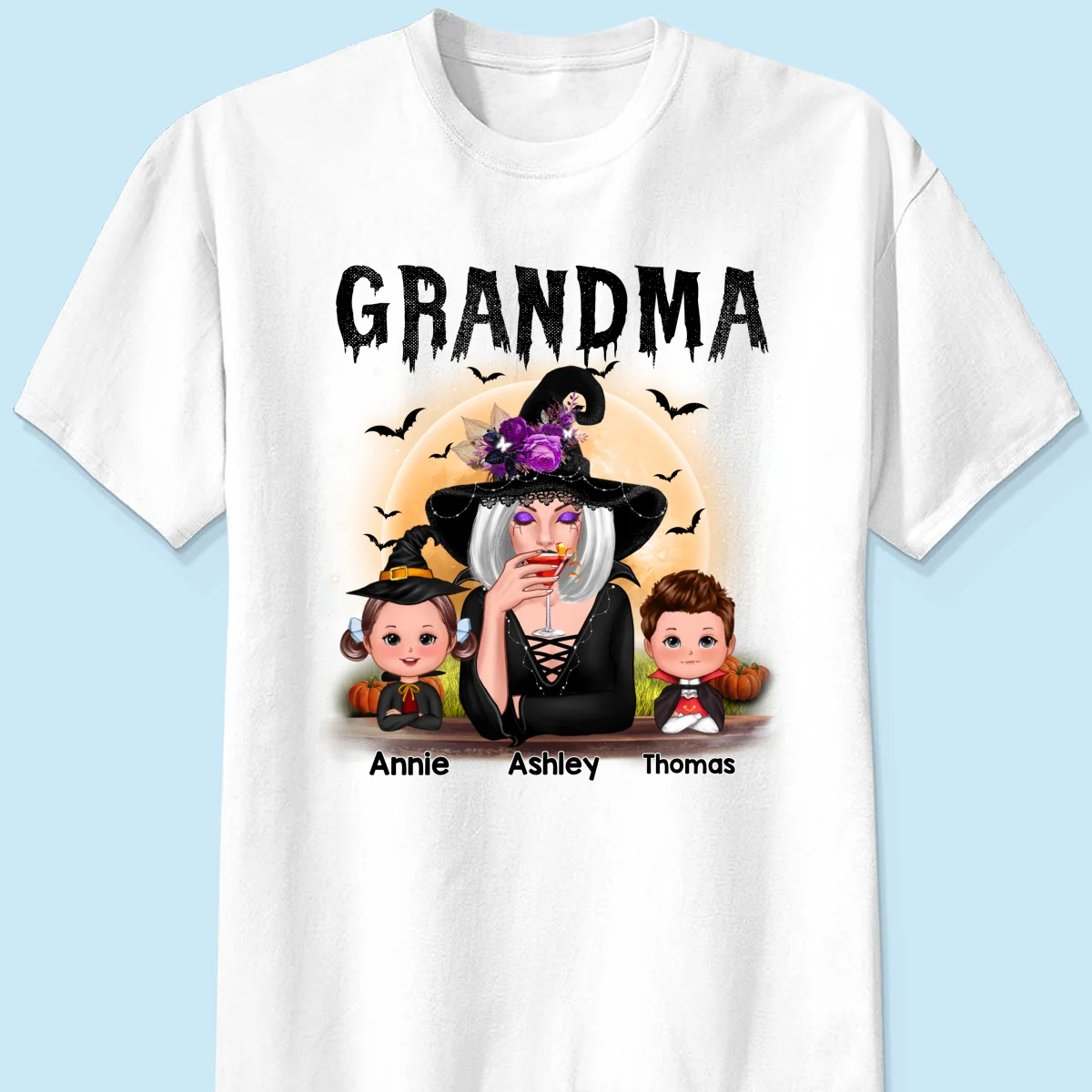 Grandma Mom Witch With GrandKids Halloween Personalized Shirt - Image 7