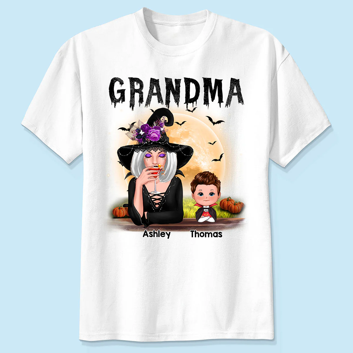 Grandma Mom Witch With GrandKids Halloween - Personalized Shirt