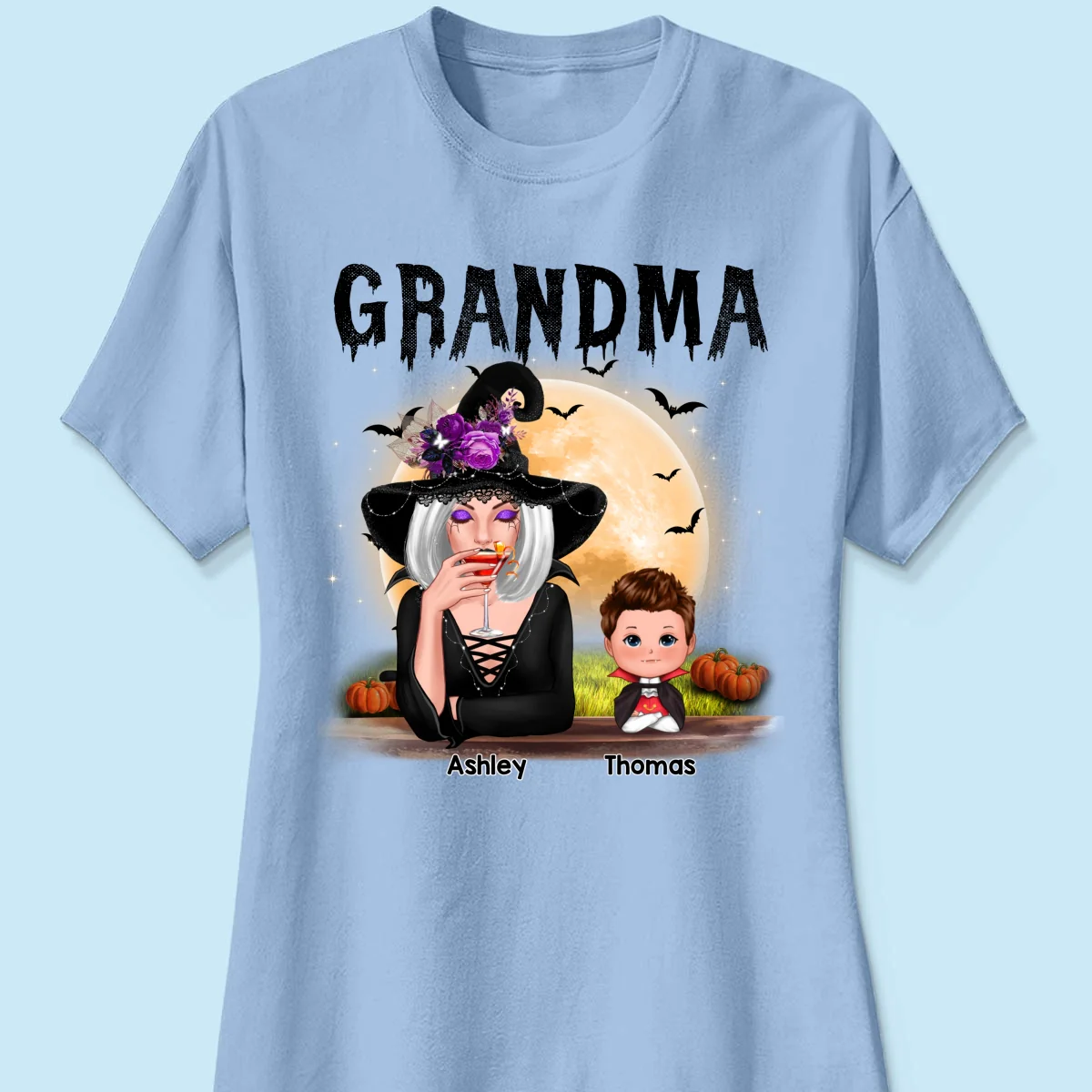Grandma Mom Witch With GrandKids Halloween - Personalized Shirt - Image 14
