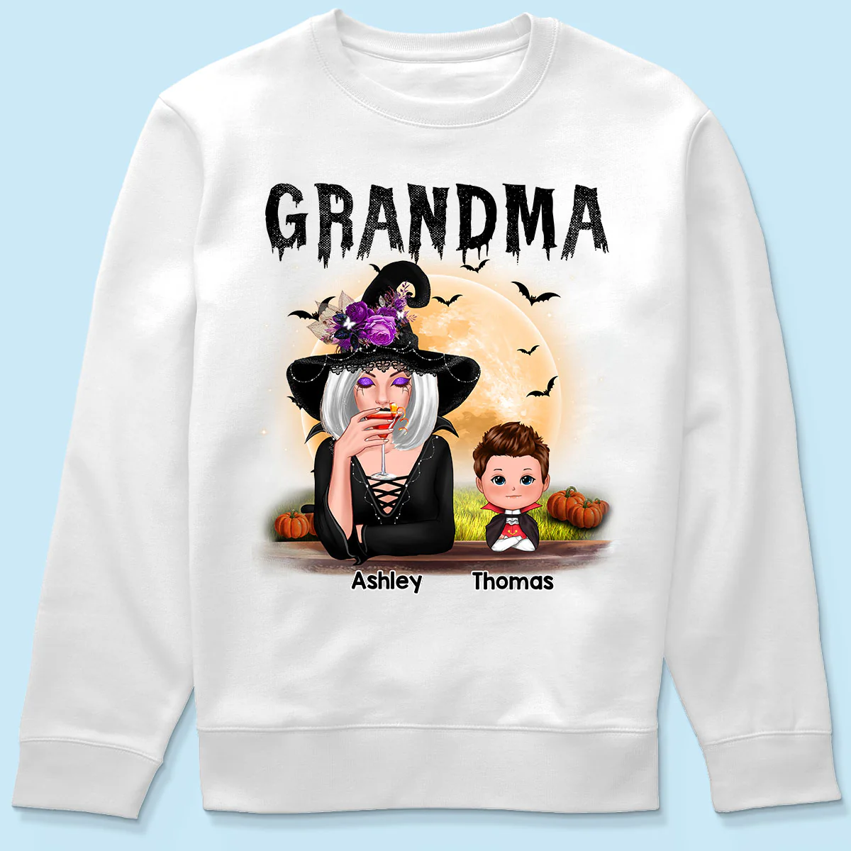 Grandma Mom Witch With GrandKids Halloween - Personalized Shirt - Image 6