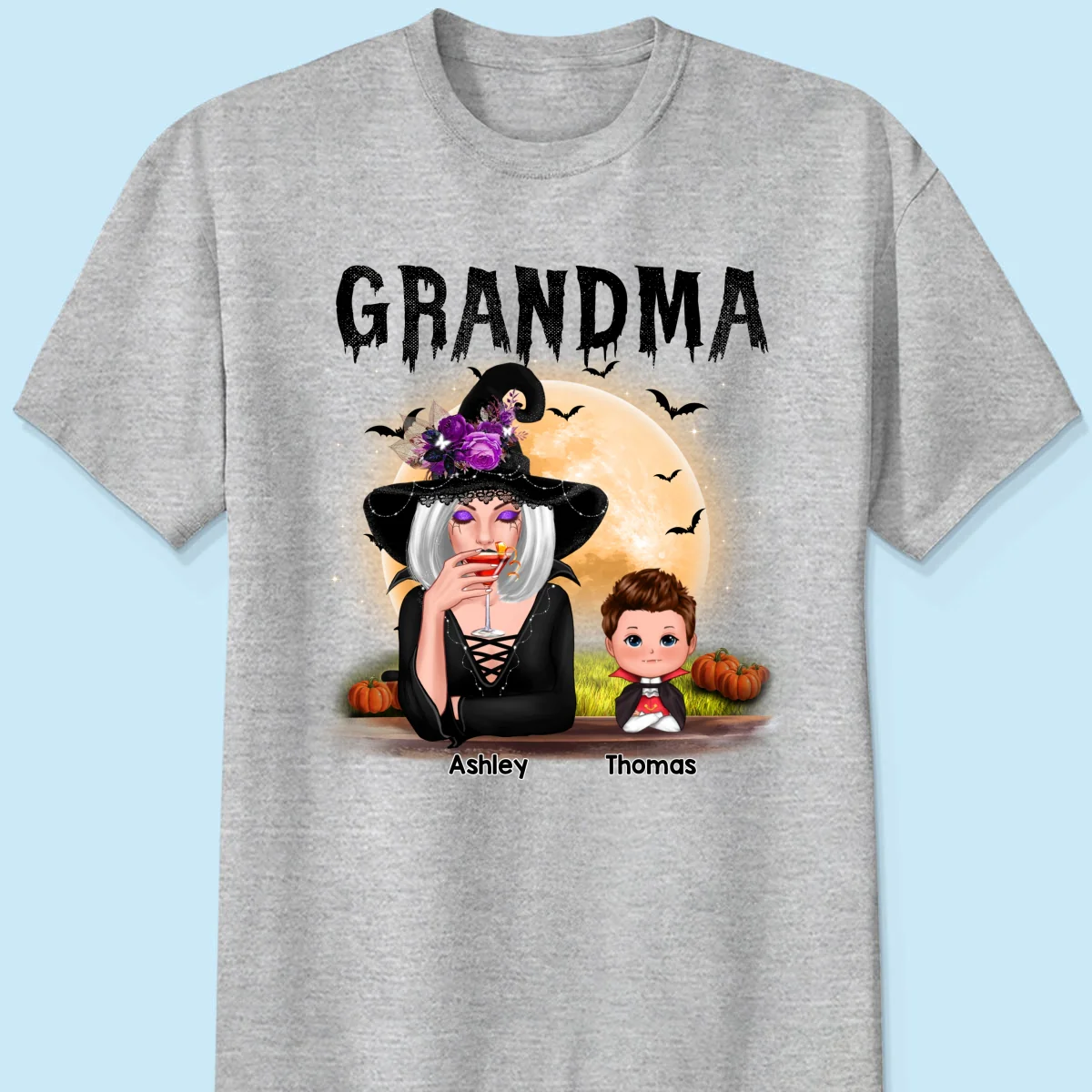 Grandma Mom Witch With GrandKids Halloween - Personalized Shirt - Image 8