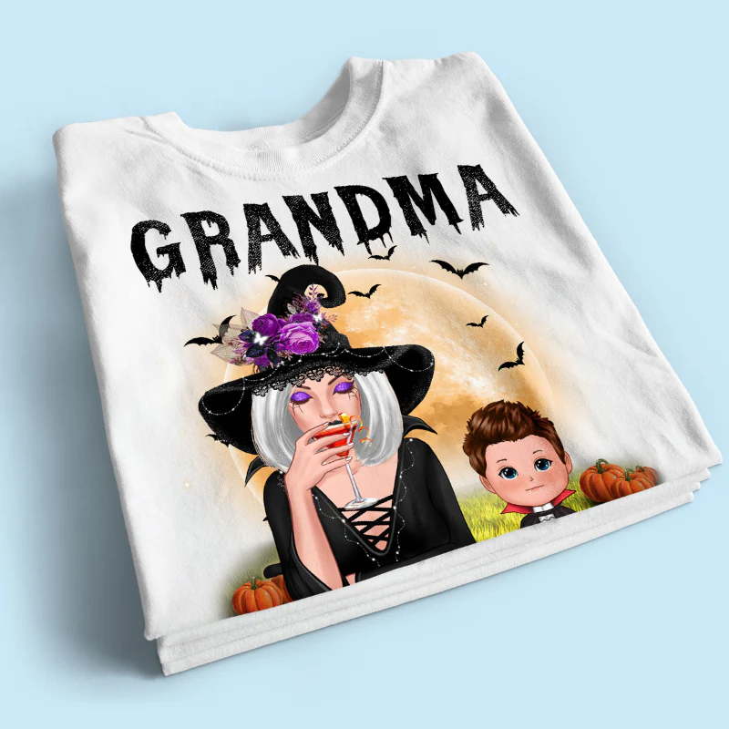 Grandma Mom Witch With GrandKids Halloween Personalized Shirt - Image 2
