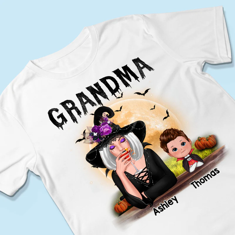 Grandma Mom Witch With GrandKids Halloween Personalized Shirt - Image 3