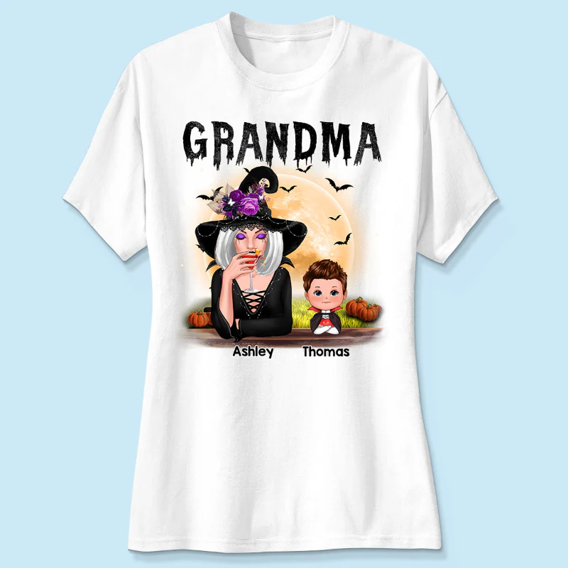 Grandma Mom Witch With GrandKids Halloween Personalized Shirt - Image 4