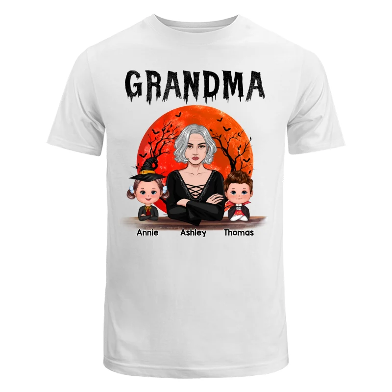 Grandma Mom Witch With GrandKids Halloween Woman Vector Personalized Shirt - Image 5