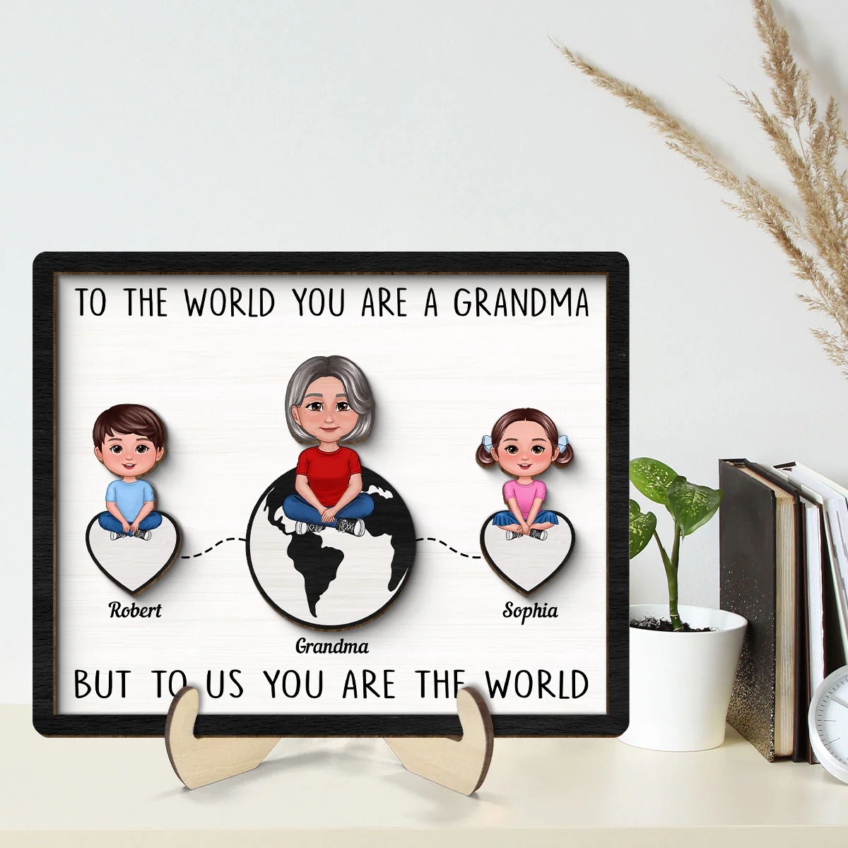 Grandma Mom You're The World Personalized 2-layer Wooden Plaque, Gift For Mom, For Grandma - Image 3