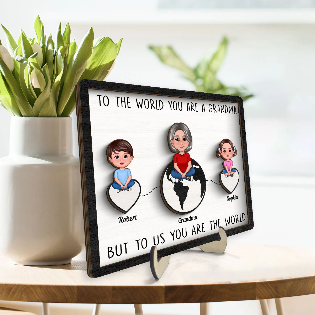 Grandma Mom You're The World Personalized 2-layer Wooden Plaque, Gift For Mom, For Grandma - Image 4