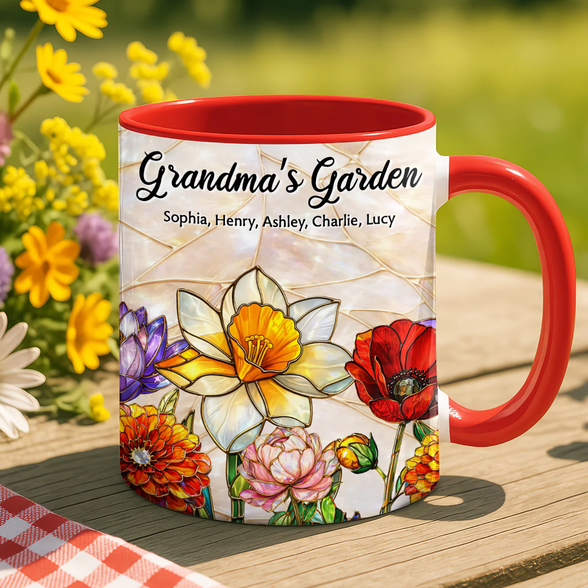 Grandma Mom's Garden Faux 3D Stained Glass Effect - Personalized Mug - Heartfelt Mother's Day Gift for Mom, Grandma, Wife - Image 3