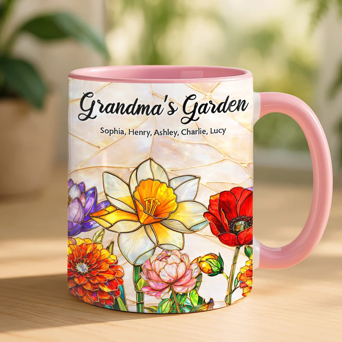 Grandma Mom's Garden Faux 3D Stained Glass Effect - Personalized Mug - Heartfelt Mother's Day Gift for Mom, Grandma, Wife - Image 4