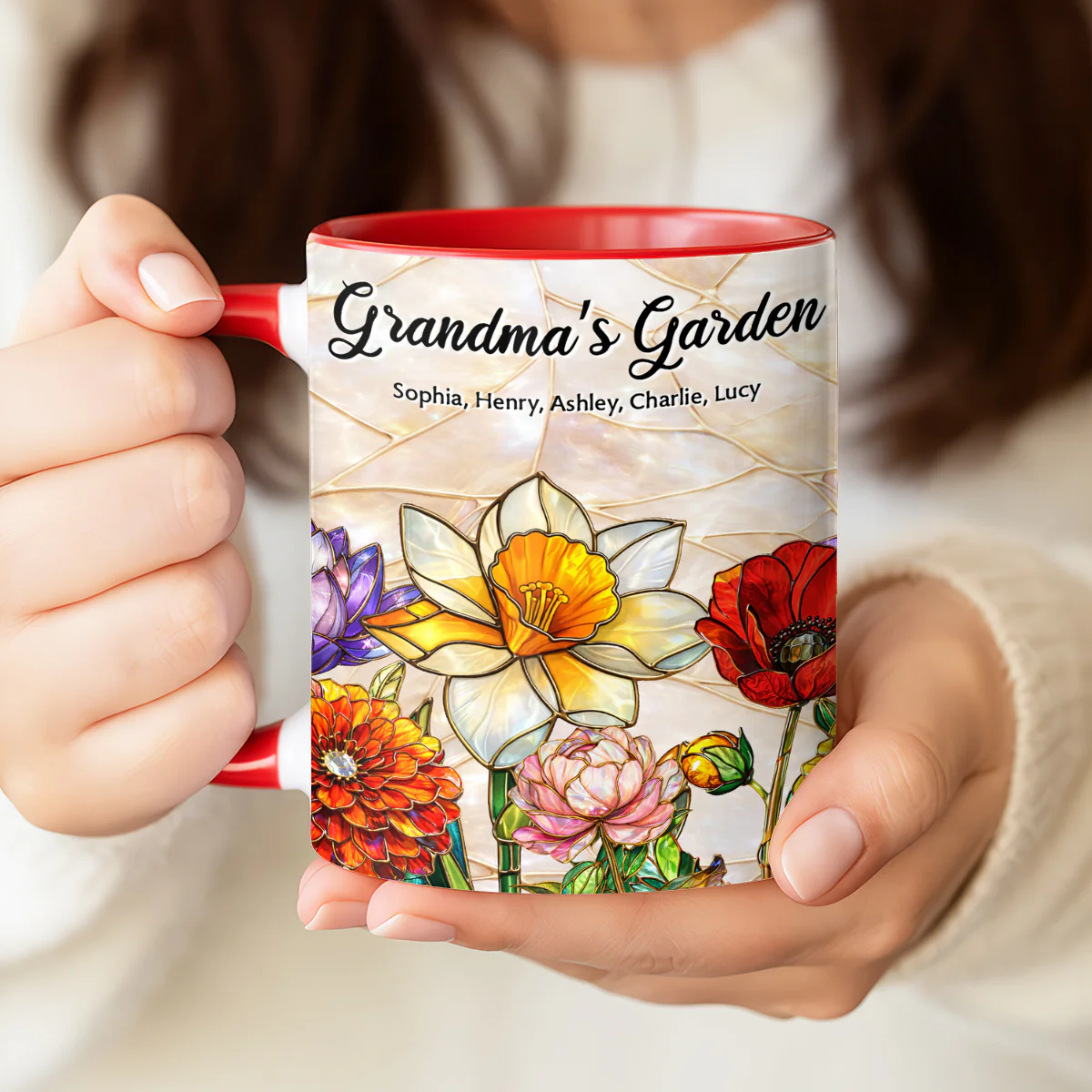Grandma Mom's Garden Faux 3D Stained Glass Effect - Personalized Mug - Heartfelt Mother's Day Gift for Mom, Grandma, Wife - Image 5