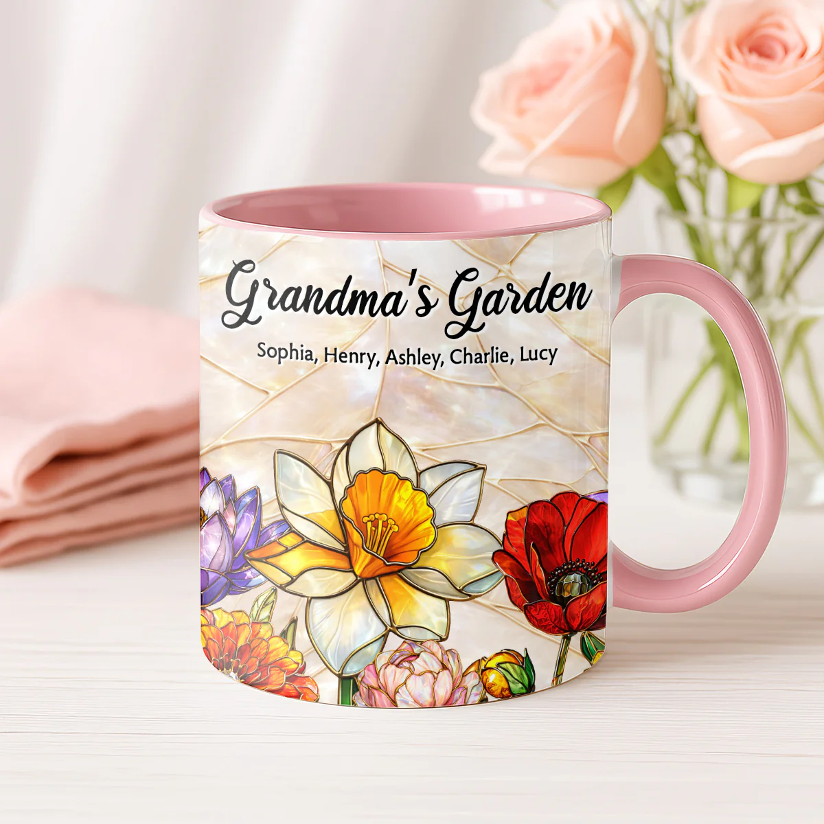 Grandma Mom's Garden Faux 3D Stained Glass Effect - Personalized Mug - Heartfelt Mother's Day Gift for Mom, Grandma, Wife - Image 6