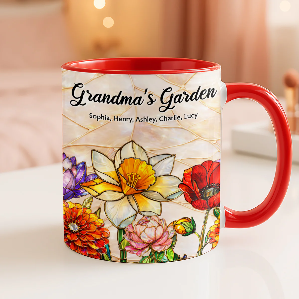 Grandma Mom's Garden Faux 3D Stained Glass Effect - Personalized Mug - Heartfelt Mother's Day Gift for Mom, Grandma, Wife - Image 7