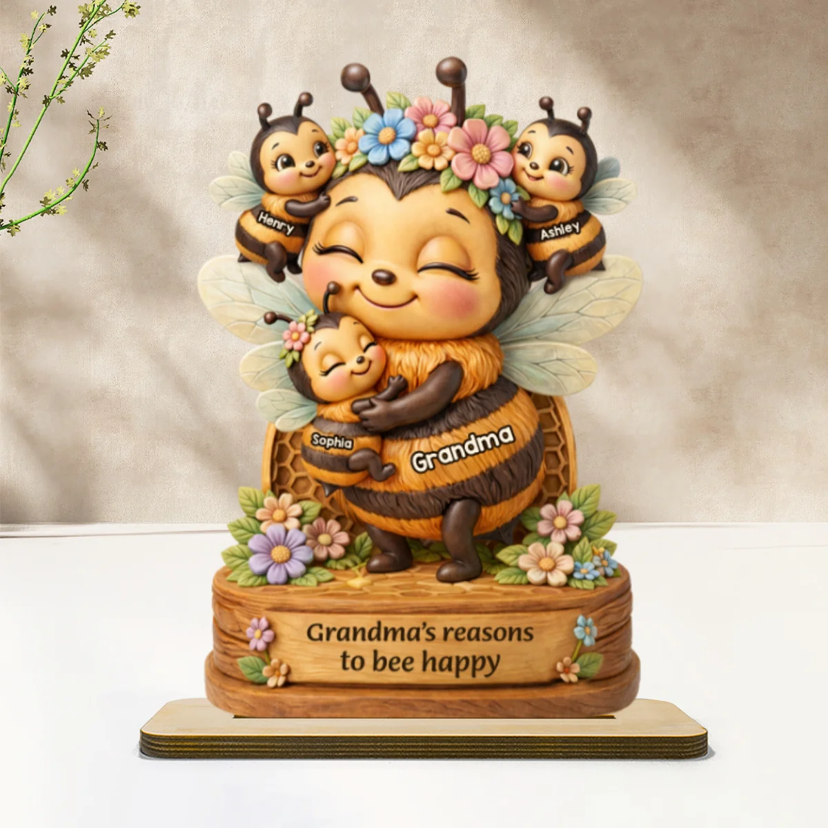 Grandma Mom's Reasons to Bee Happy - Personalized 2-Layered Wooden Plaque - Mother's Day Gift for Grandma, Mom - Image 8