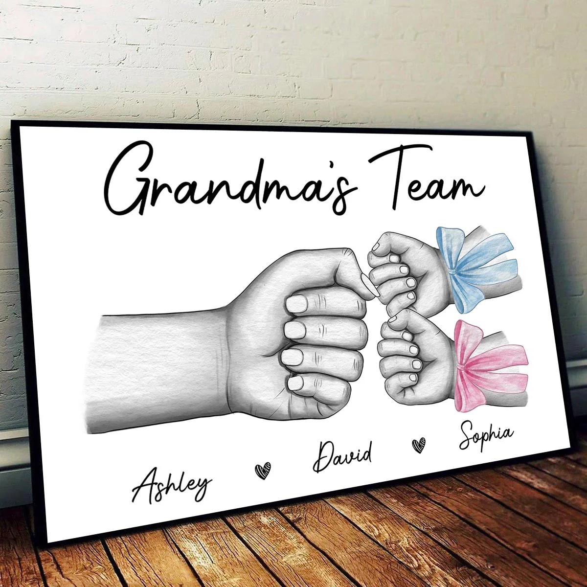 Grandma Mom‘s Team Fist Bump With Bows Personalized Horizontal Poster - Image 2