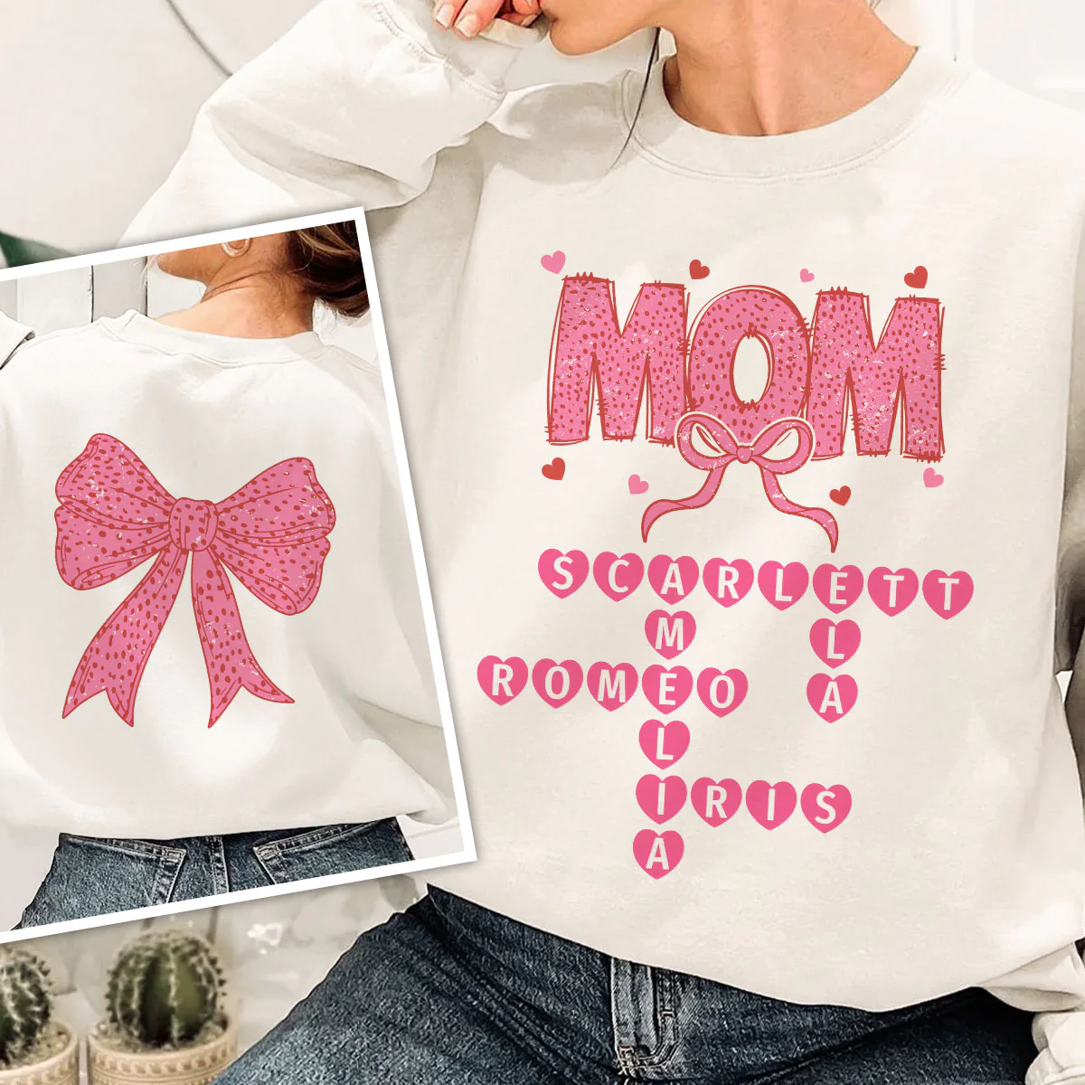 Grandma Nana Mimi Pink Coquette Crossword Puzzle Gift Personalized Double Sided Sweatshirt