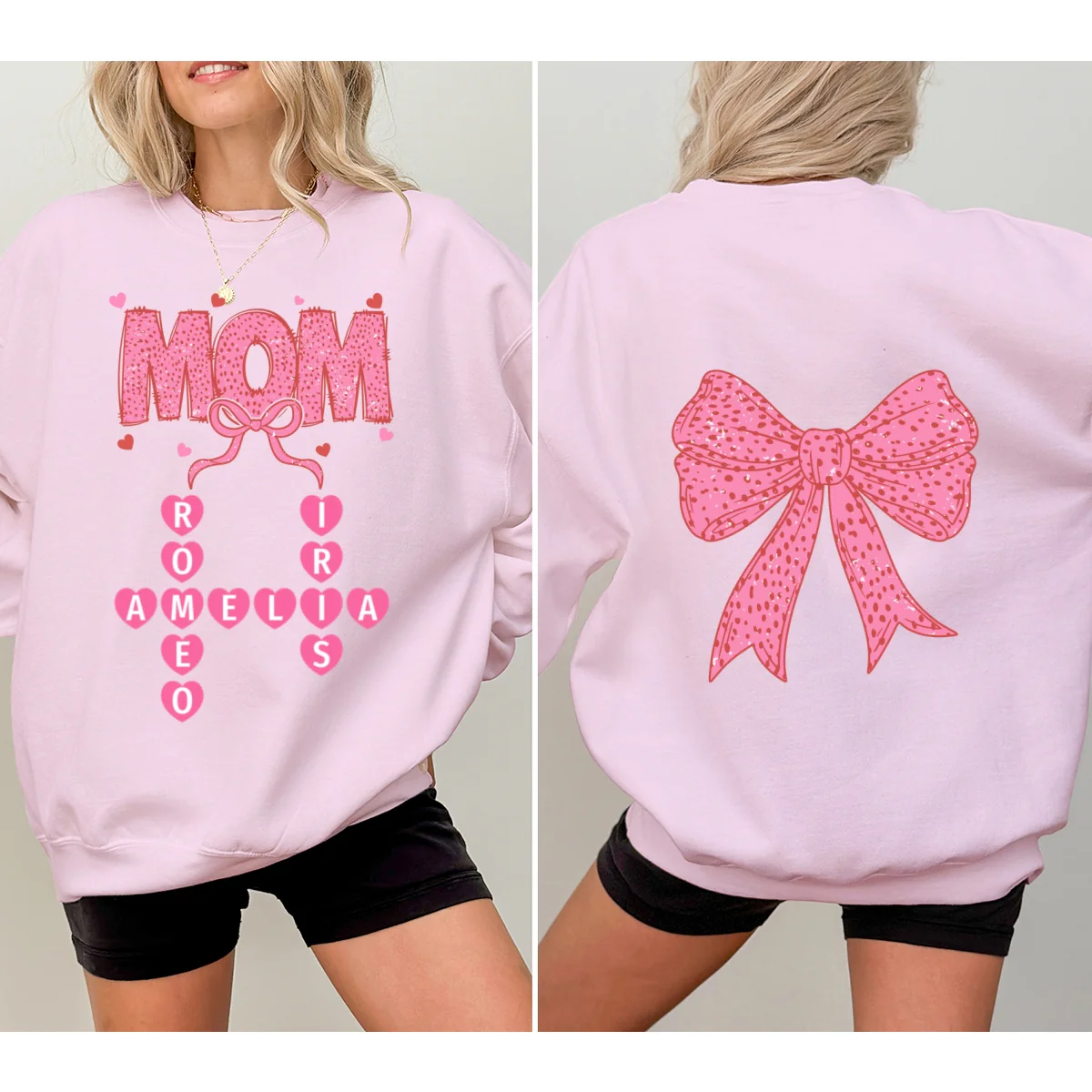 Grandma Nana Mimi Pink Coquette Crossword Puzzle Gift Personalized Double Sided Sweatshirt - Image 9