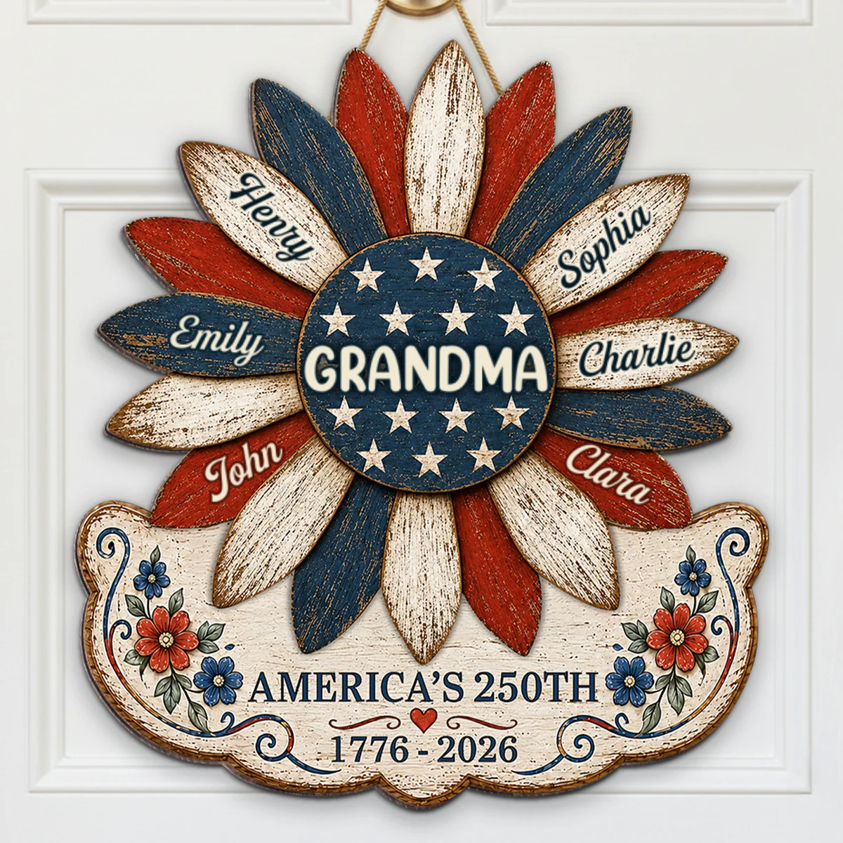 Grandma Nation Flag Sunflower America 250th Anniversary - Personalized Wood Sign - 250 Years Of Freedom, Patriotic Decoration - Image 11