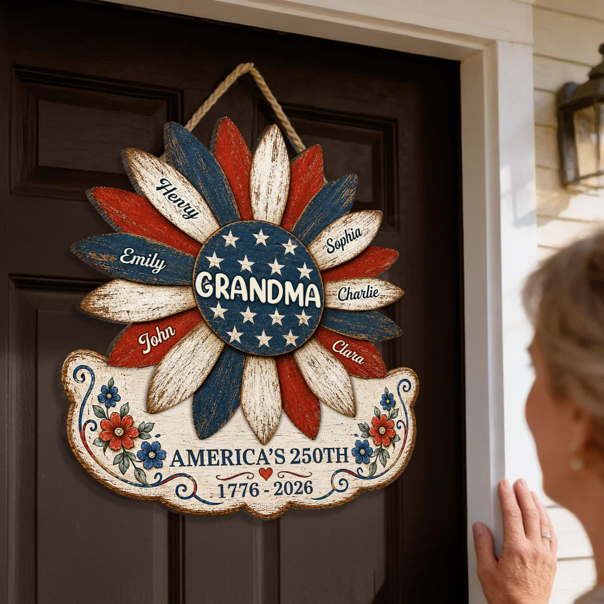 Grandma Nation Flag Sunflower America 250th Anniversary - Personalized Wood Sign - 250 Years Of Freedom, Patriotic Decoration - Image 3