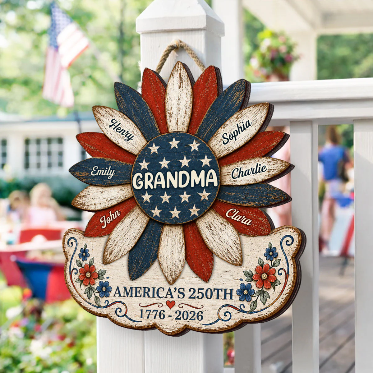 Grandma Nation Flag Sunflower America 250th Anniversary - Personalized Wood Sign - 250 Years Of Freedom, Patriotic Decoration - Image 8