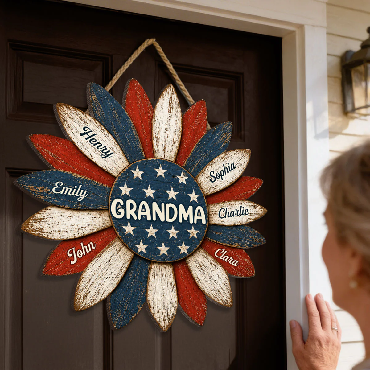 Grandma Nation Flag Sunflower America 250th Anniversary - Personalized Wood Sign - 250 Years Of Freedom, Patriotic Decoration - Image 2