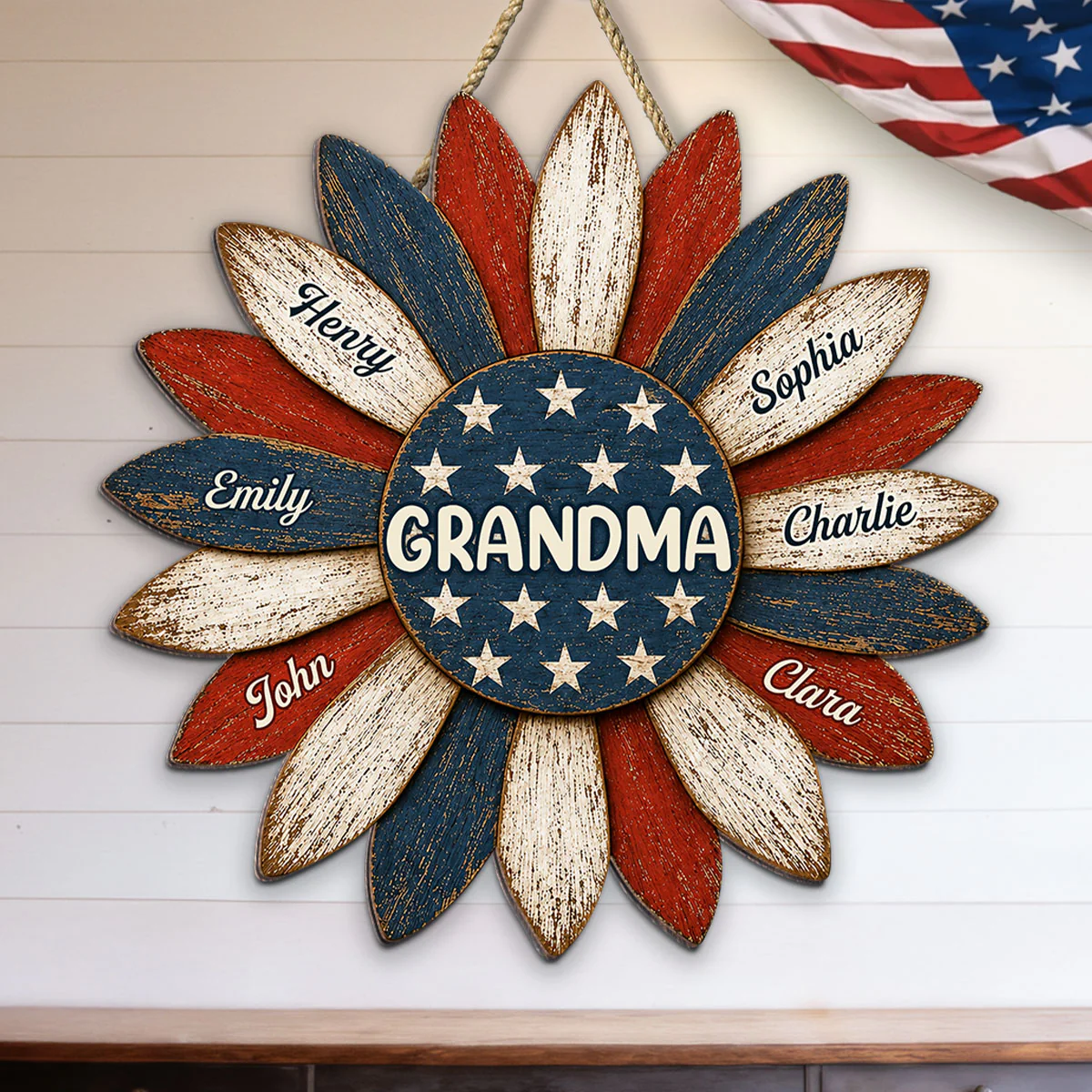 Grandma Nation Flag Sunflower America 250th Anniversary - Personalized Wood Sign - 250 Years Of Freedom, Patriotic Decoration - Image 5