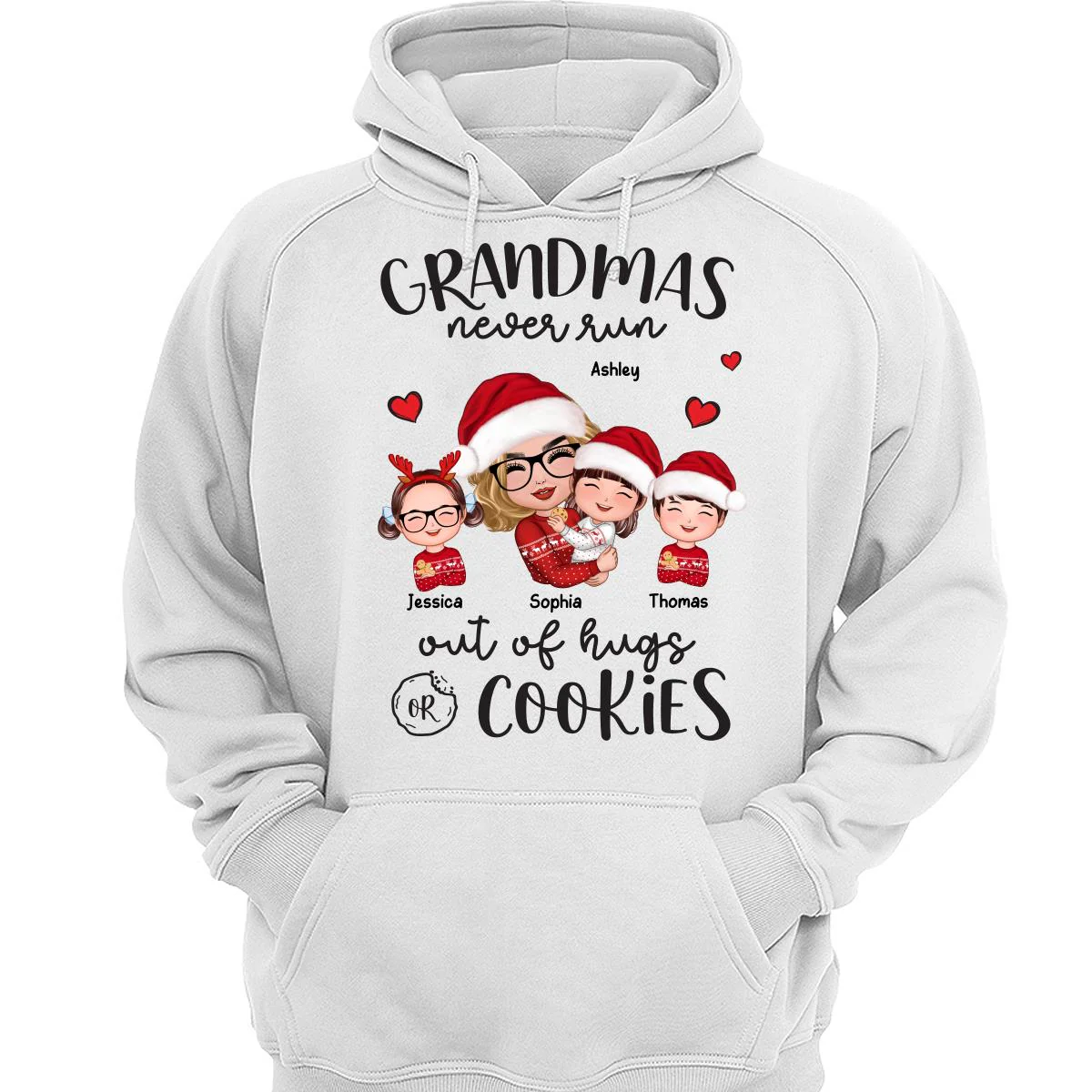 Grandma Never Run Out Of Hugs And Cookies Personalized Christmas Sweatshirt Hoodie - Image 3