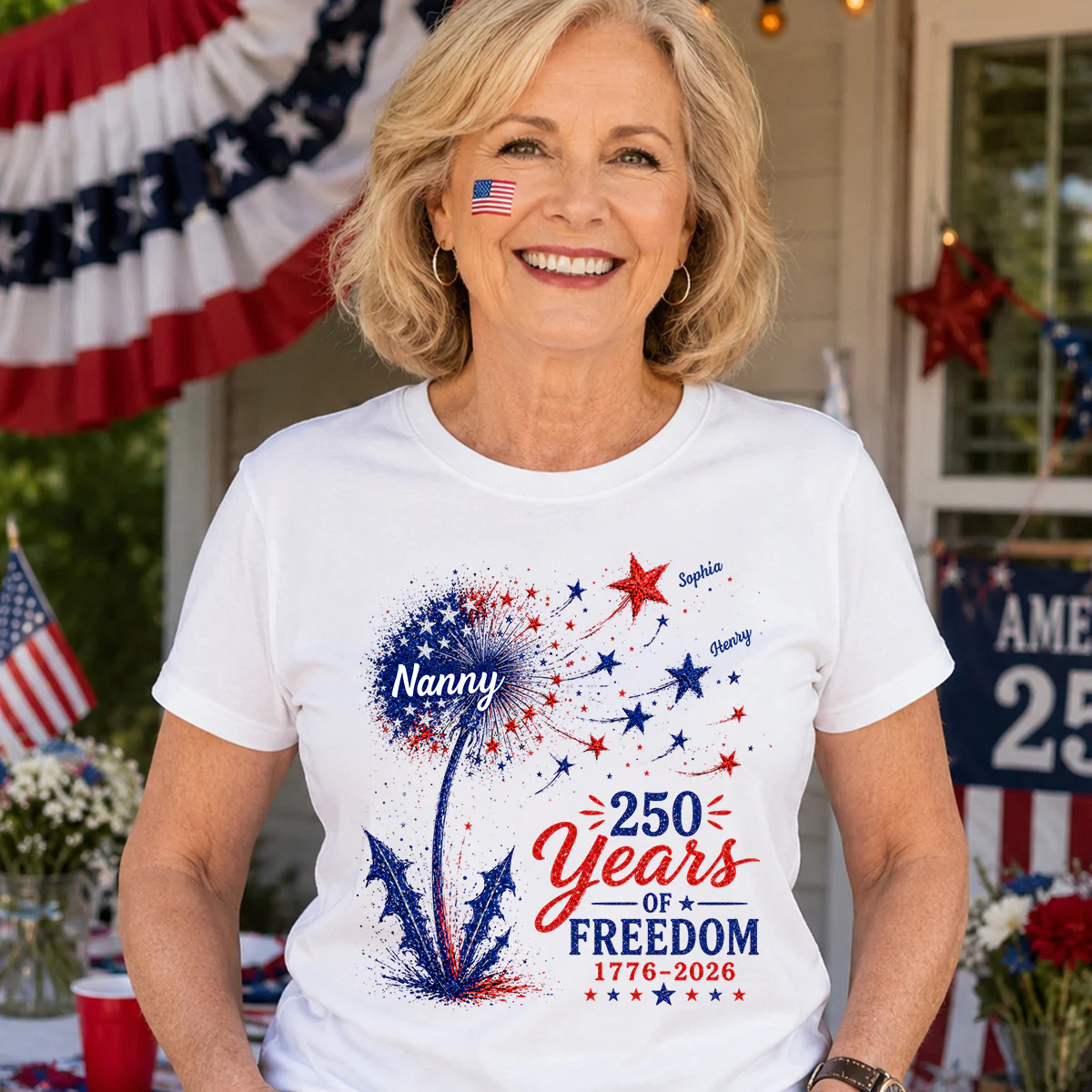 Grandma Patriotic Dandelion 250th Anniversary - Personalized Shirt - Gift for Grandma - Image 2