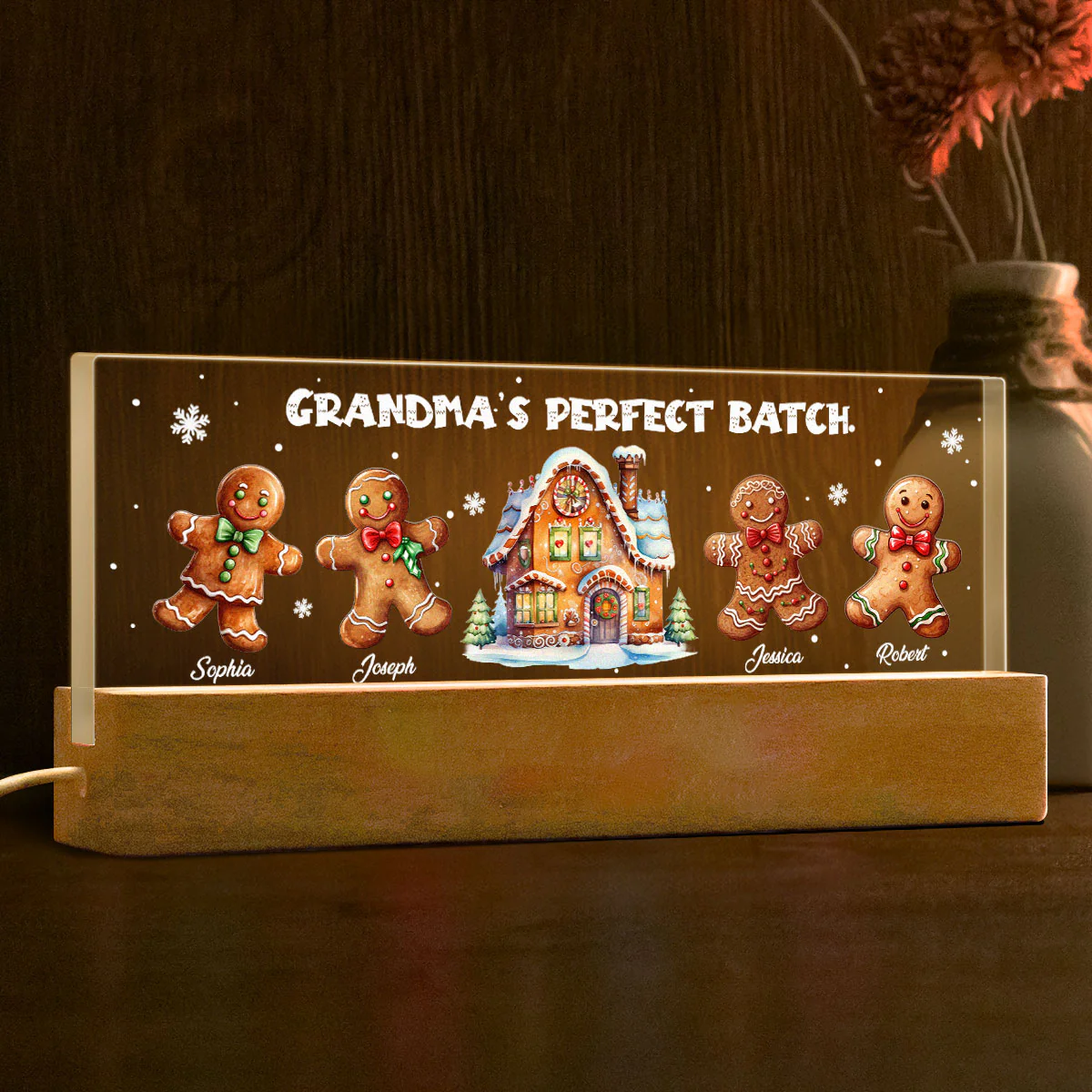 Grandma Perfect Batch Gingerbread Personalized Acrylic Block LED Night Light, Christmas Gift for Grandma - Image 3