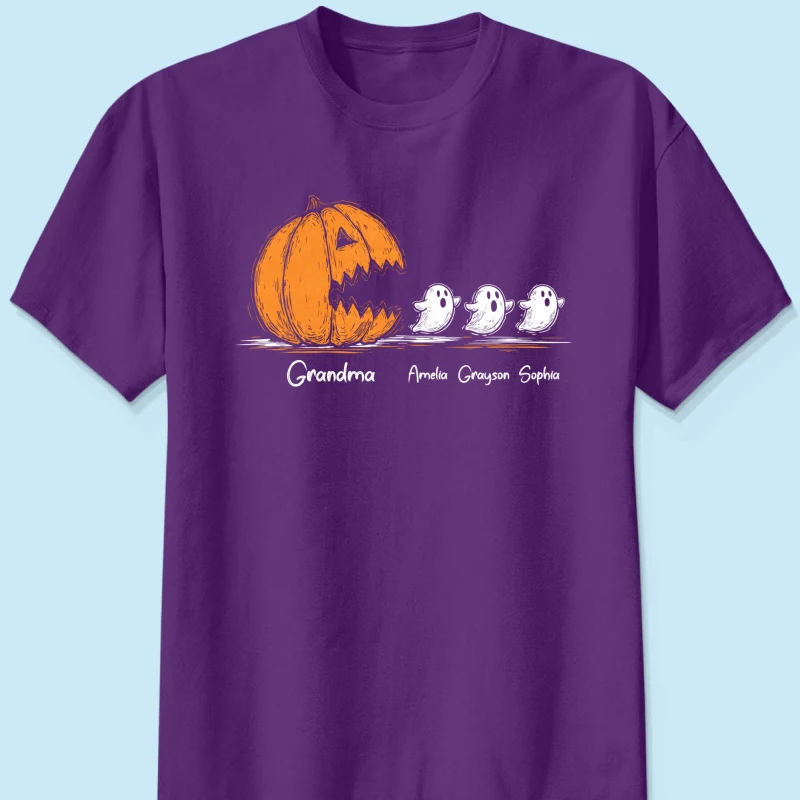 Grandma Pumpkin Chasing Kids Ghosts - Personalized Shirt - Halloween Shirt - Image 11