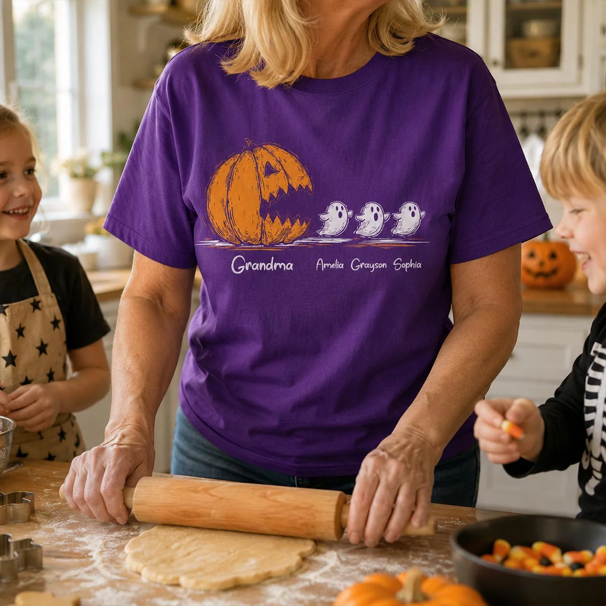 Grandma Pumpkin Chasing Kids Ghosts - Personalized Shirt - Halloween Shirt - Image 2