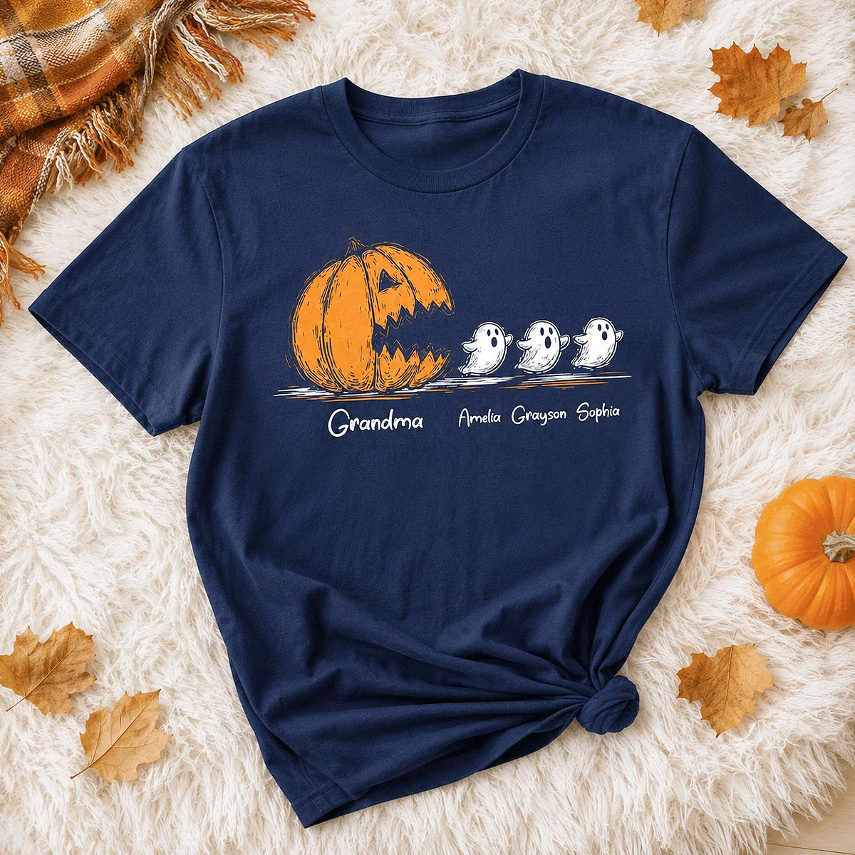 Grandma Pumpkin Chasing Kids Ghosts - Personalized Shirt - Halloween Shirt - Image 4