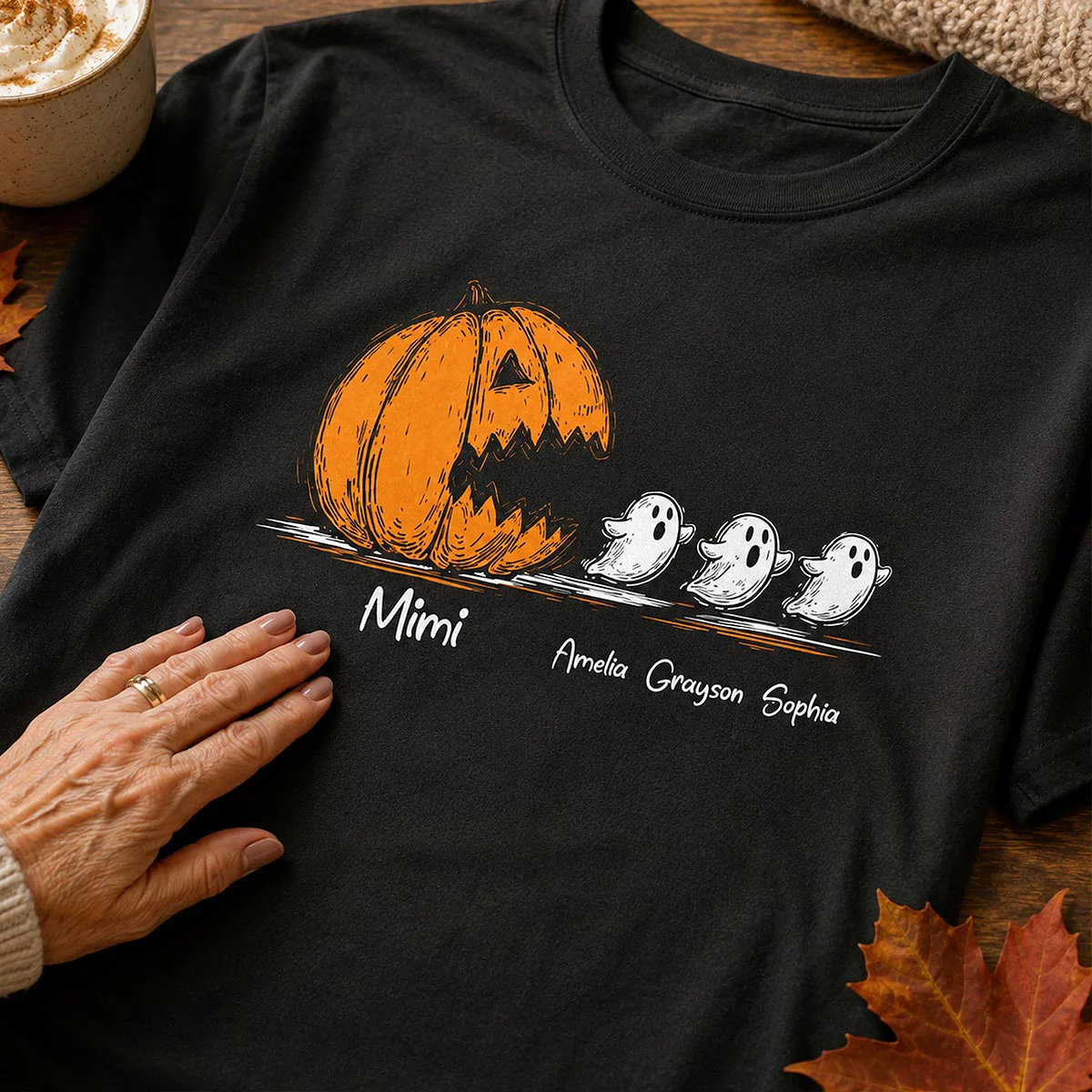 Grandma Pumpkin Chasing Kids Ghosts - Personalized Shirt - Halloween Shirt - Image 5