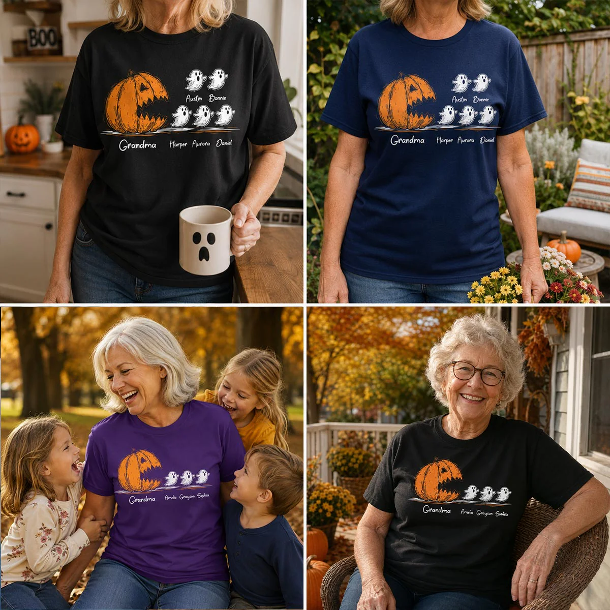 Grandma Pumpkin Chasing Kids Ghosts - Personalized Shirt - Halloween Shirt - Image 6