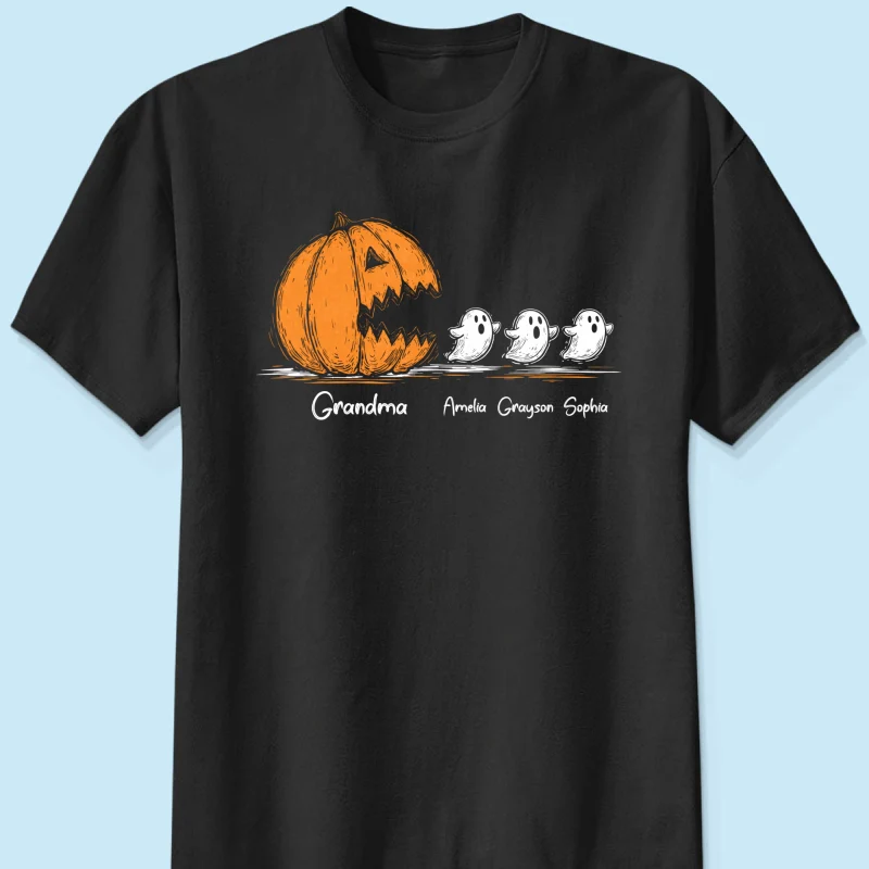 Grandma Pumpkin Chasing Kids Ghosts - Personalized Shirt - Halloween Shirt - Image 8