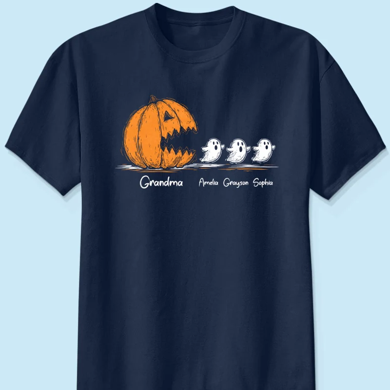 Grandma Pumpkin Chasing Kids Ghosts - Personalized Shirt - Halloween Shirt - Image 9
