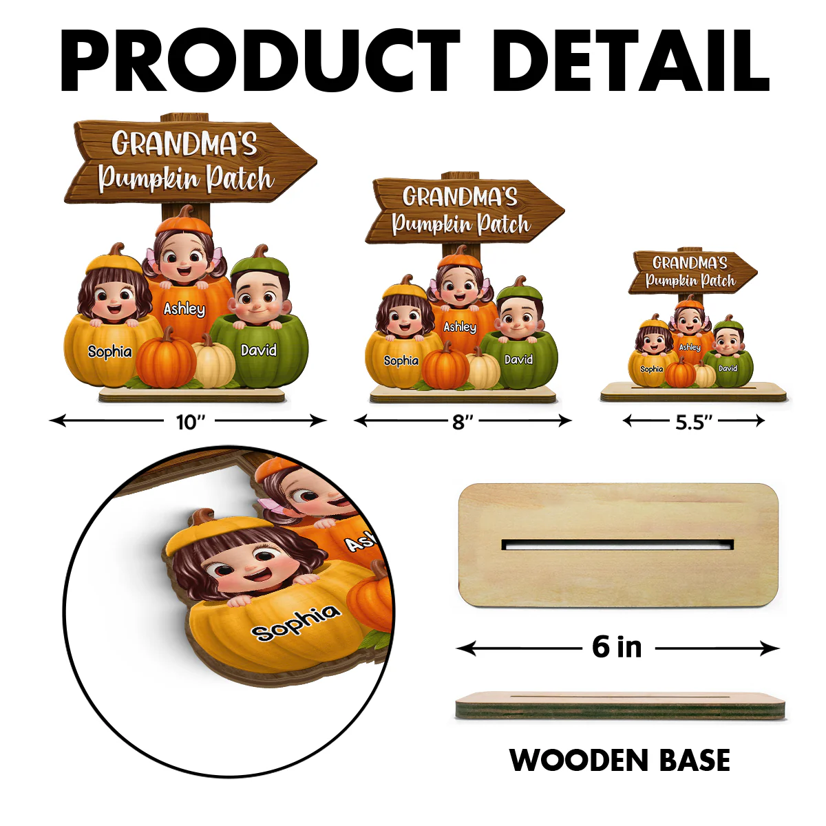 Grandma Pumpkin Patch Cute Grandkids Direction Sign 3D Effect Personalized Standing Wooden Plaque - Image 8